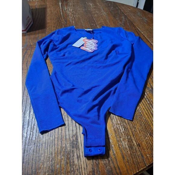 New Small Fabletic Yitty Bright As* Blue Mesh Me Smoothin Sleeved Thong Bodysuit - Picture 8 of 9